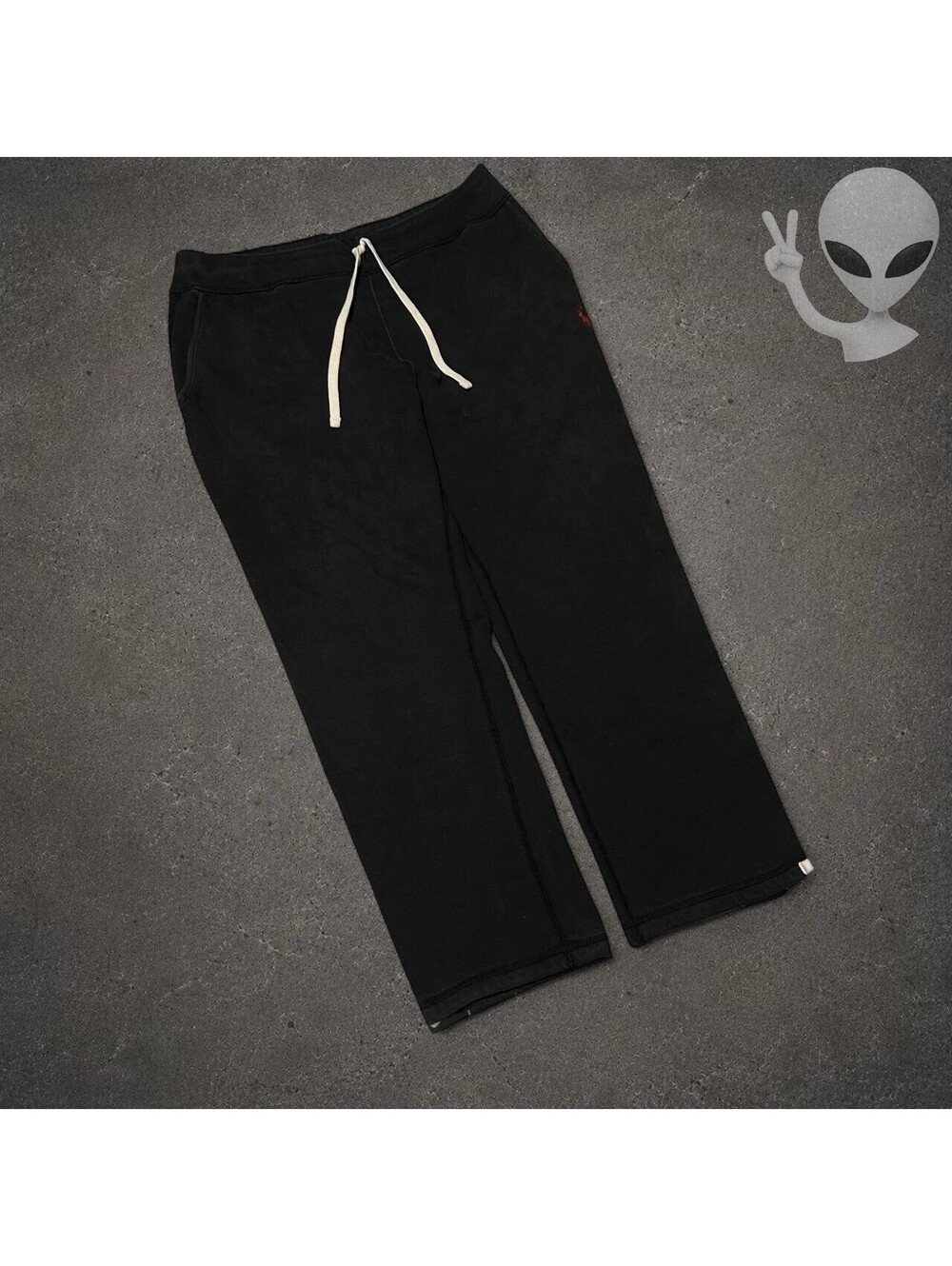 Polo Ralph Lauren Black Wide-Leg Fleece Drawstring Sweatpants Men's Size XL